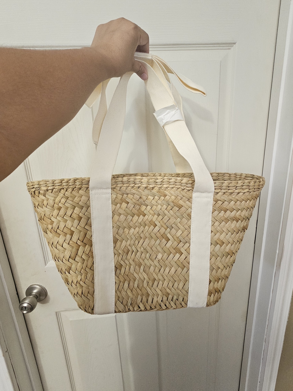J. Crew Factory Natural Woven Straw Tote with Cream Straps